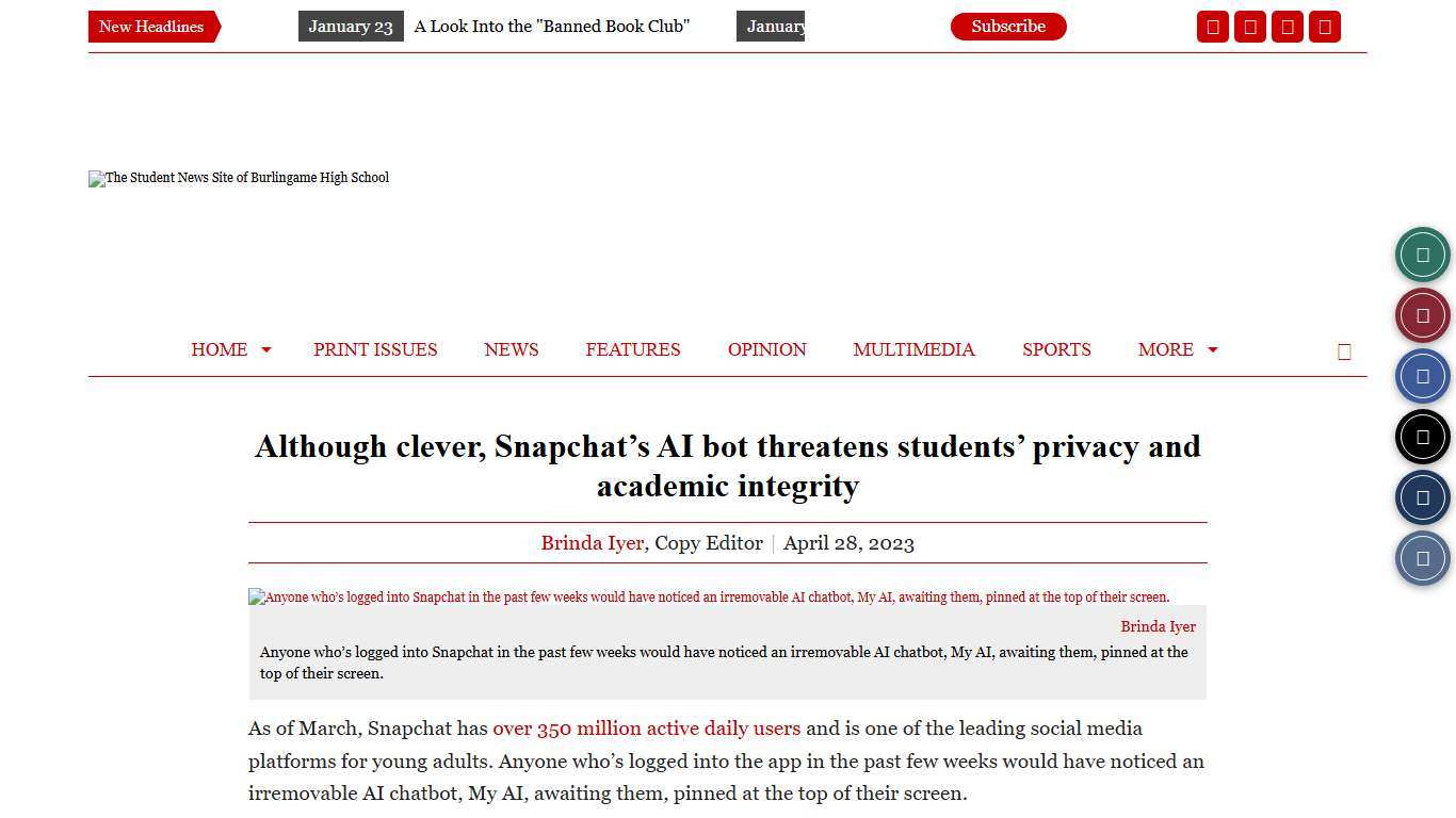 Although clever, Snapchat’s AI bot threatens students’ privacy and academic integrity – The Burlingame B